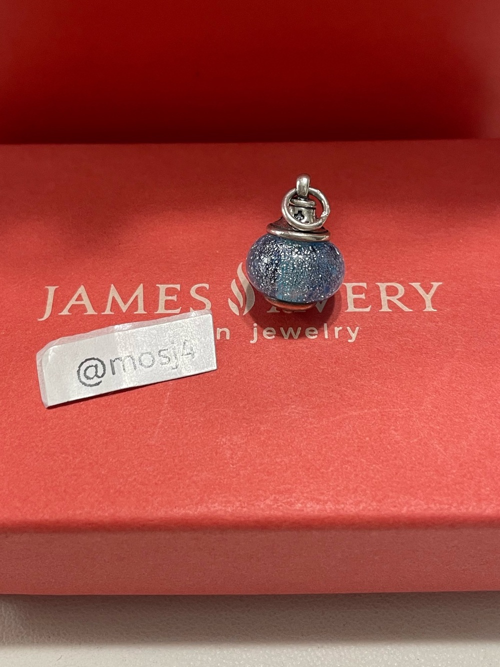 Retired James Avery Anchor Blue Glass Finial Charm - Picture 2 of 3